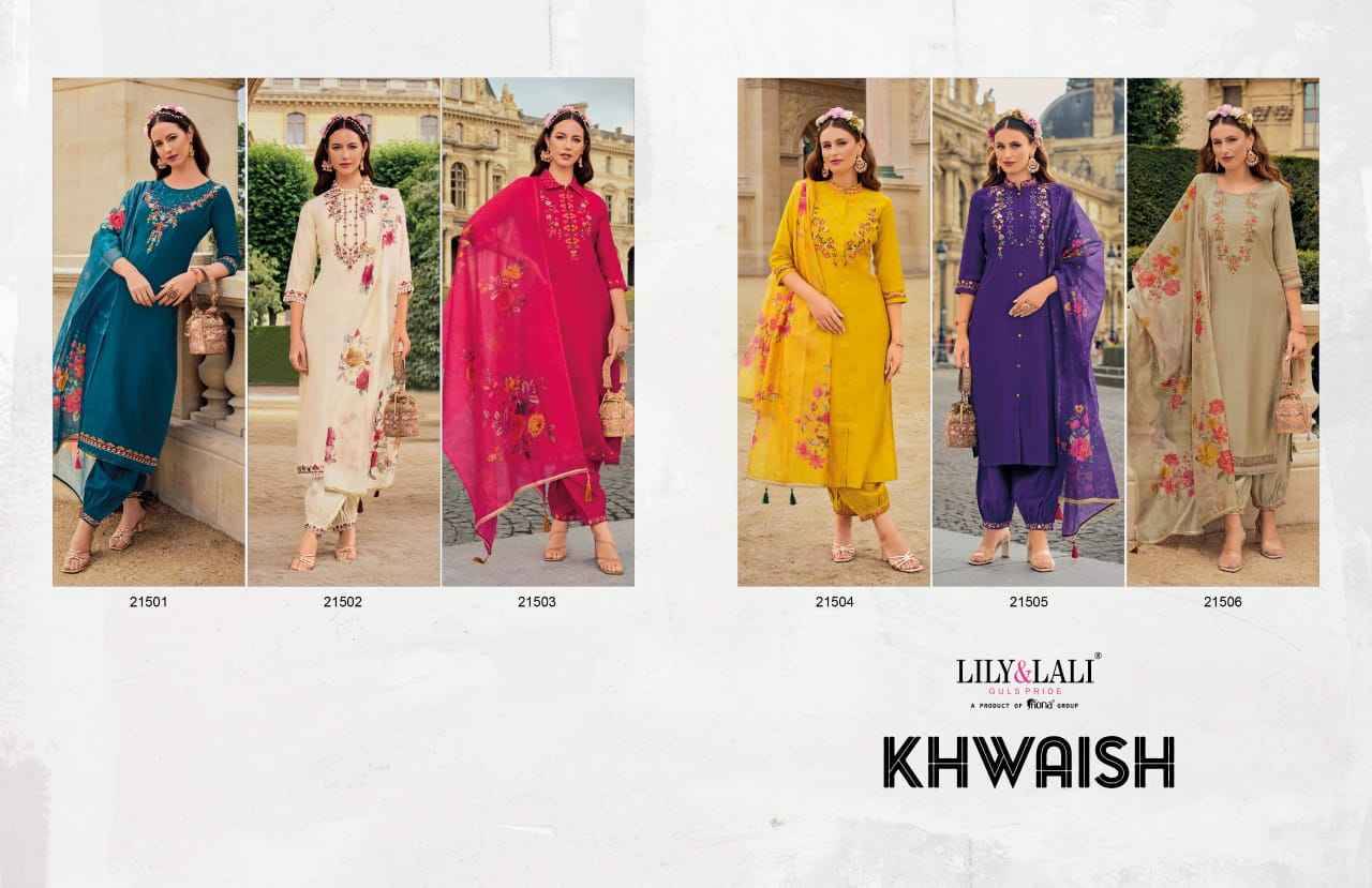 Khwaish By Lily And Lali 21501 To 21506 Series Beautiful Festive Suits Colorful Stylish Fancy Casual Wear & Ethnic Wear Viscose Silk Embroidered Dresses At Wholesale Price