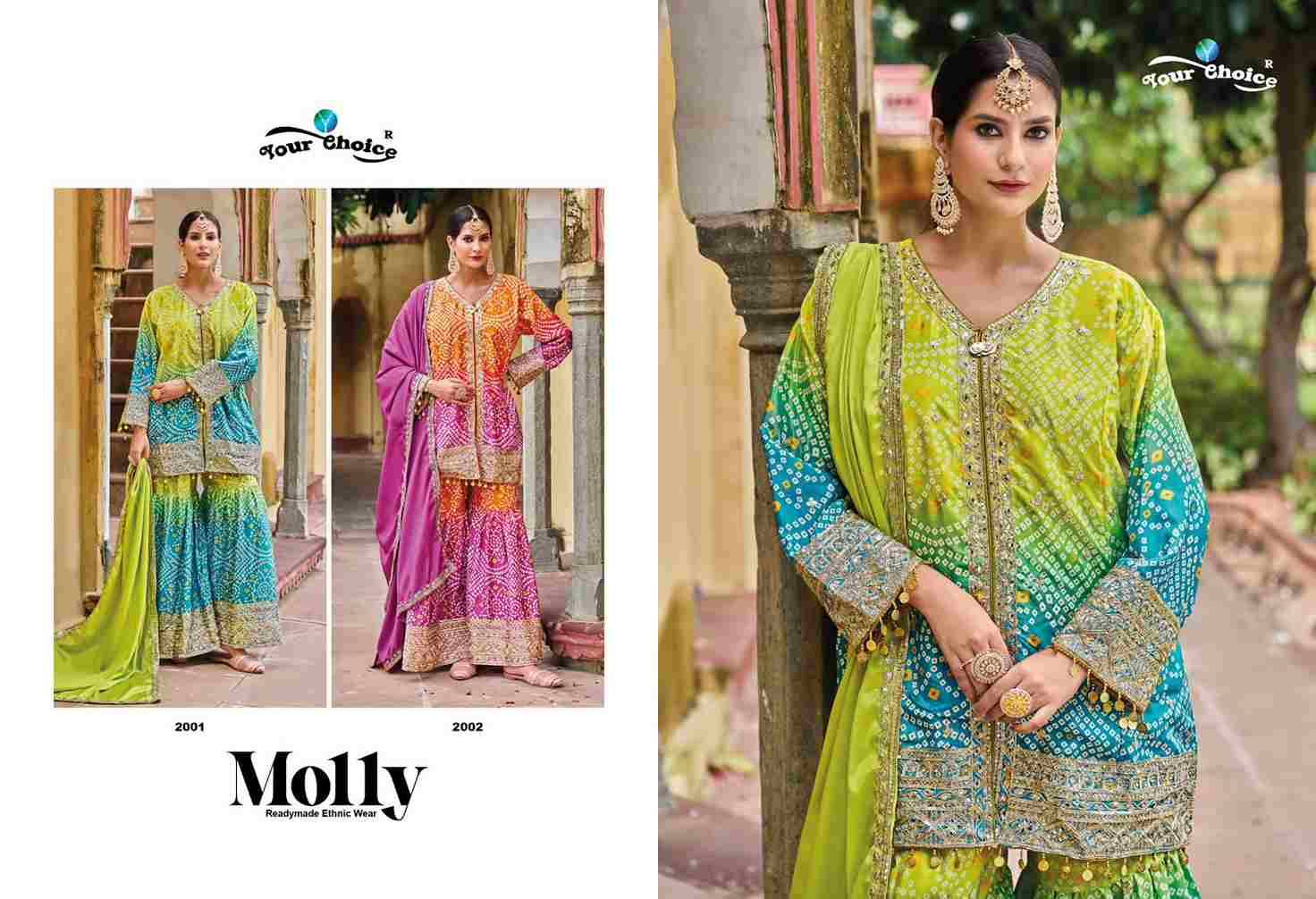 Molly By Your Choice 2001 To 2002 Series Sharara Suits Beautiful Fancy Colorful Stylish Party Wear & Occasional Wear Pure Chinnon Dresses At Wholesale Price