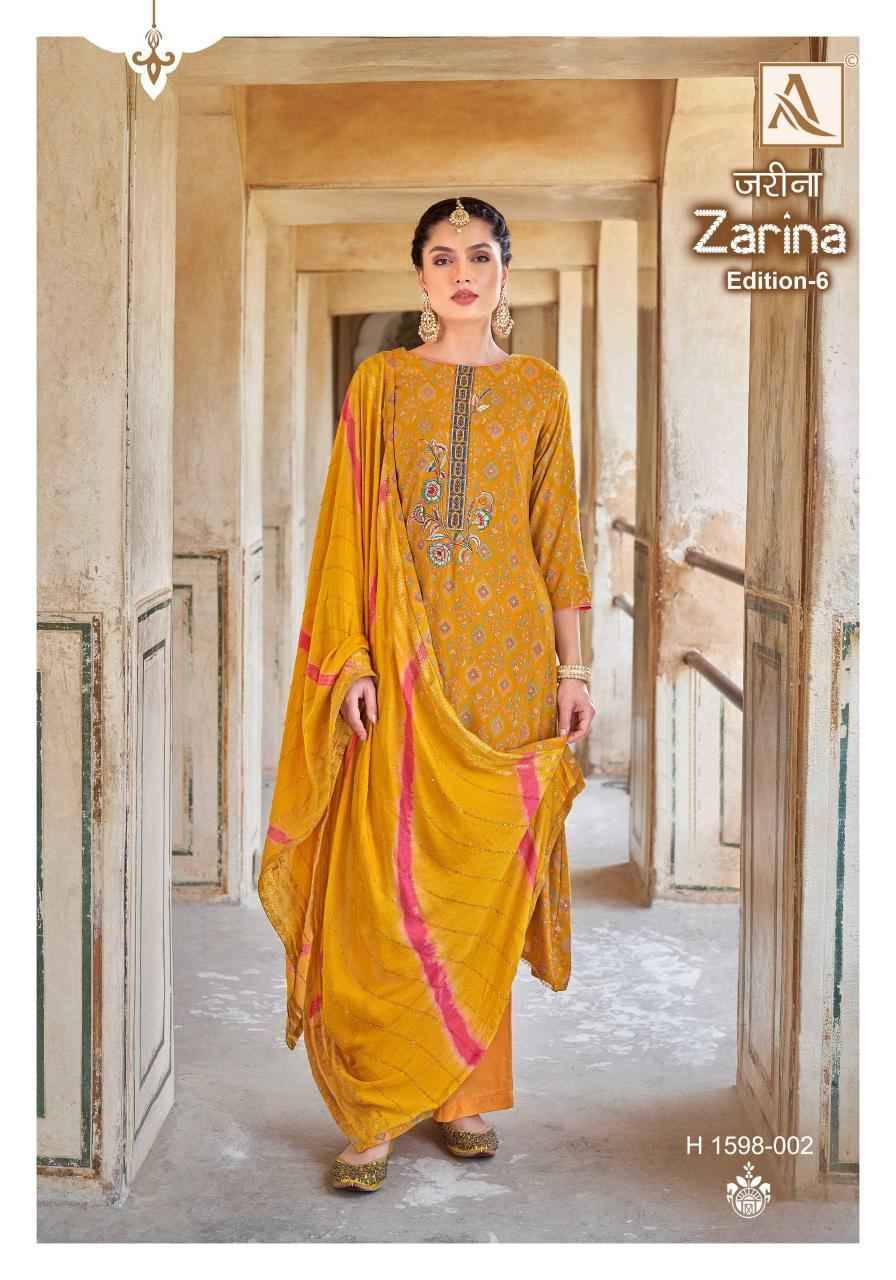 Zarina Vol-6 By Alok Suit 1598-001 To 1598-006 Series Beautiful Festive Suits Colorful Stylish Fancy Casual Wear & Ethnic Wear Pure Viscose Rayon Dresses At Wholesale Price