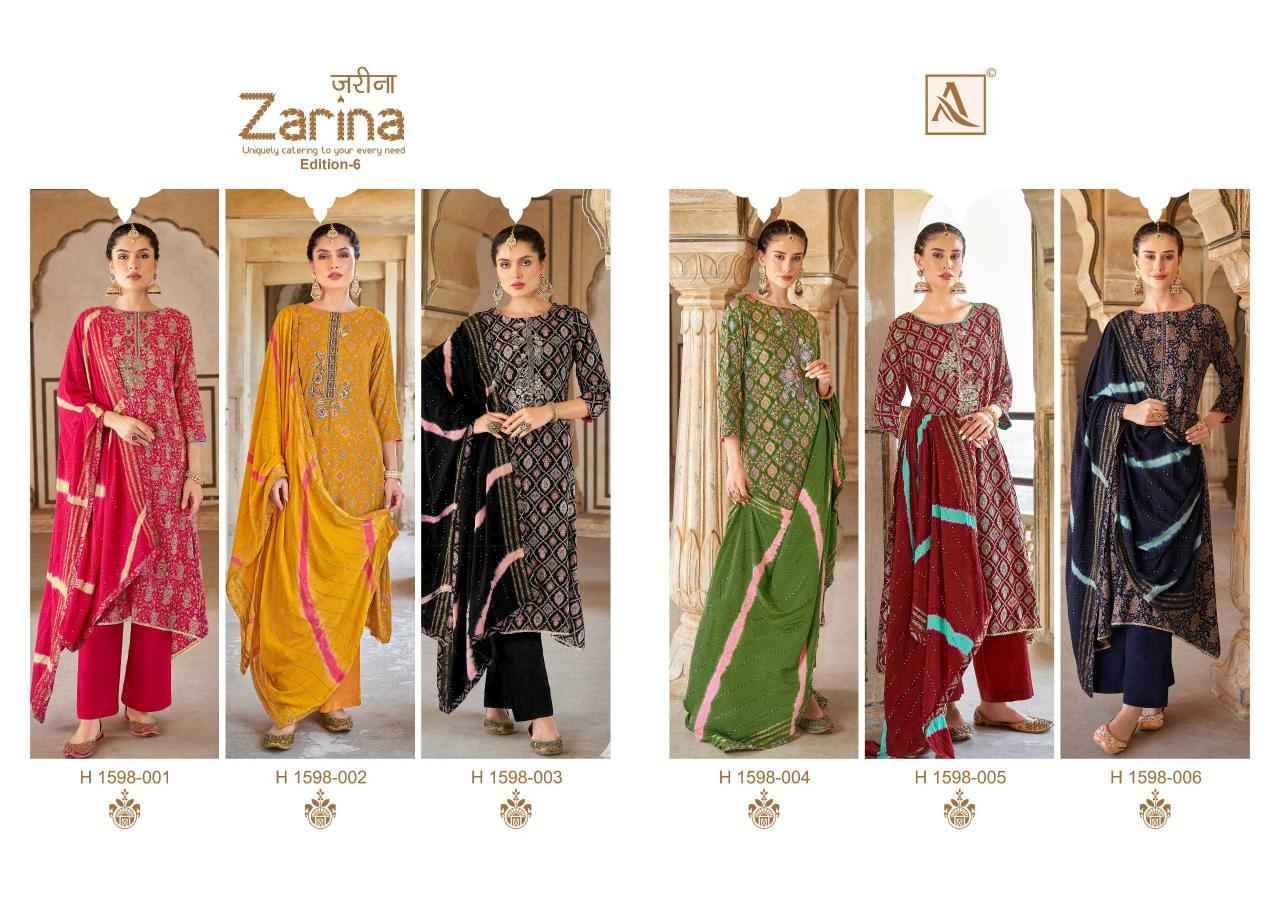 Zarina Vol-6 By Alok Suit 1598-001 To 1598-006 Series Beautiful Festive Suits Colorful Stylish Fancy Casual Wear & Ethnic Wear Pure Viscose Rayon Dresses At Wholesale Price