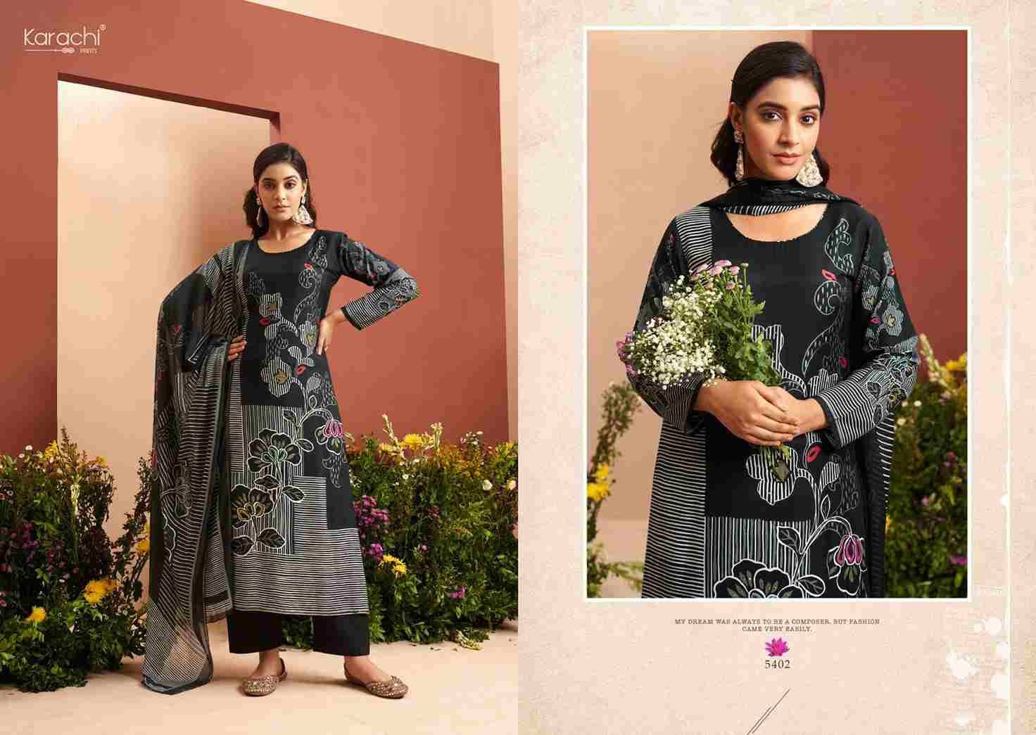 Evara By Karachi Prints 5401 To 5404 Series Beautiful Festive Suits Colorful Stylish Fancy Casual Wear & Ethnic Wear Pure Viscose Muslin Print With Work Dresses At Wholesale Price