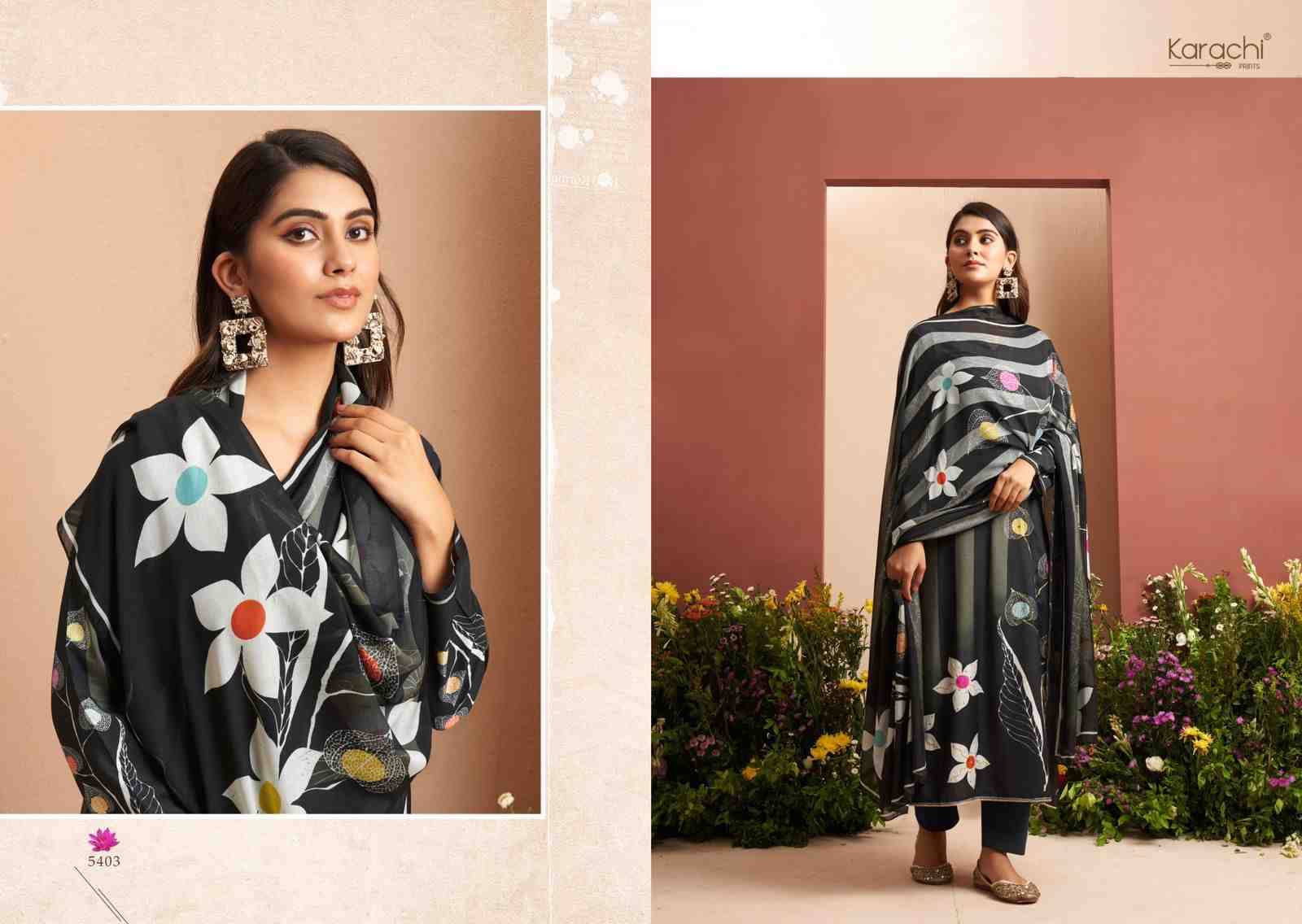 Evara By Karachi Prints 5401 To 5404 Series Beautiful Festive Suits Colorful Stylish Fancy Casual Wear & Ethnic Wear Pure Viscose Muslin Print With Work Dresses At Wholesale Price