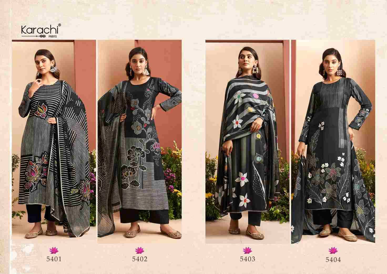 Evara By Karachi Prints 5401 To 5404 Series Beautiful Festive Suits Colorful Stylish Fancy Casual Wear & Ethnic Wear Pure Viscose Muslin Print With Work Dresses At Wholesale Price