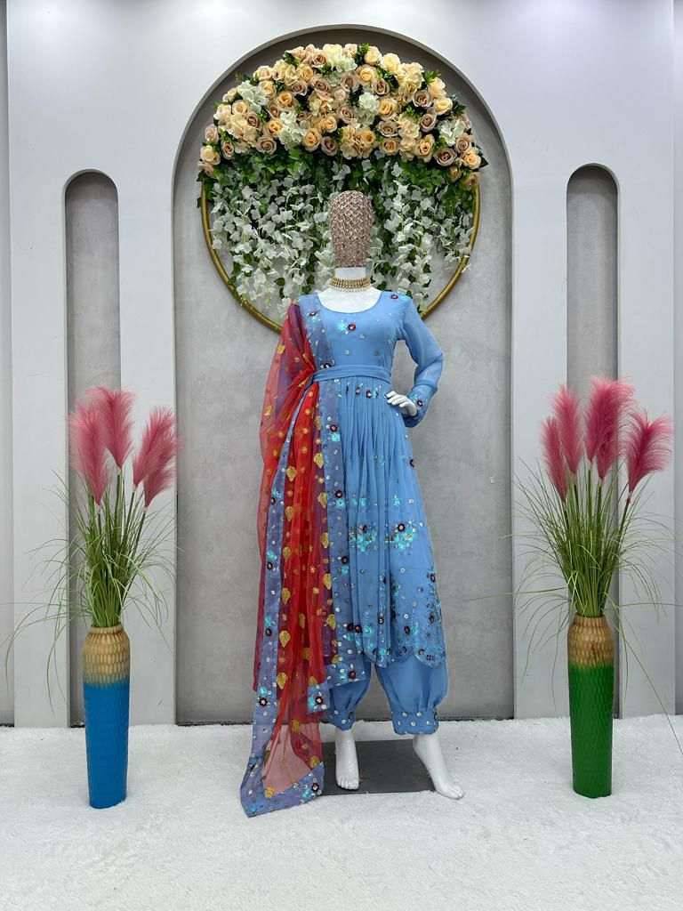 K-5637 By Fashid Wholesale Beautiful Festive Suits Fancy Colorful Casual Wear & Ethnic Wear & Ready To Wear Faux Georgette Dresses At Wholesale Price