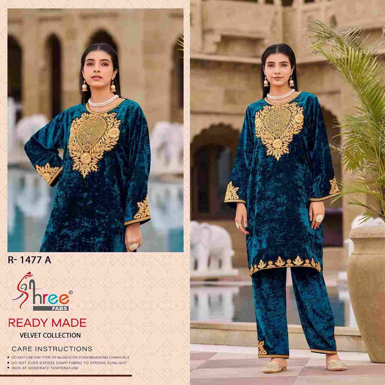 Shree Fabs Hit Design R-1477 Colours By Shree Fabs R-1477-A To R-1477-D Series Wholesale Designer Pakistani Suits Collection Beautiful Stylish Fancy Colorful Party Wear & Occasional Wear Viscose Velvet Kurtis With Bottom At Wholesale Price