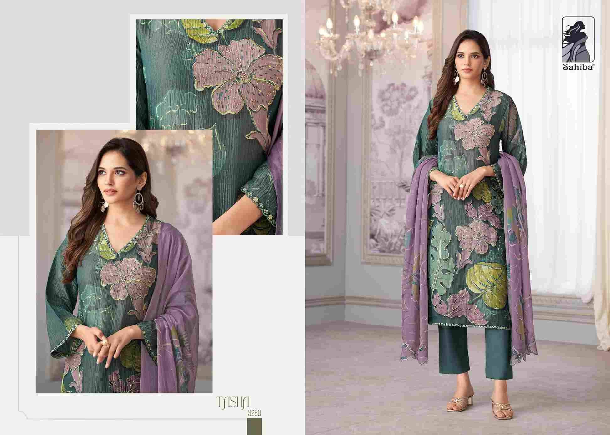 Tasha By Sahiba Fabrics Beautiful Festive Suits Colorful Stylish Fancy Casual Wear & Ethnic Wear Shimmer Tissue Dresses At Wholesale Price