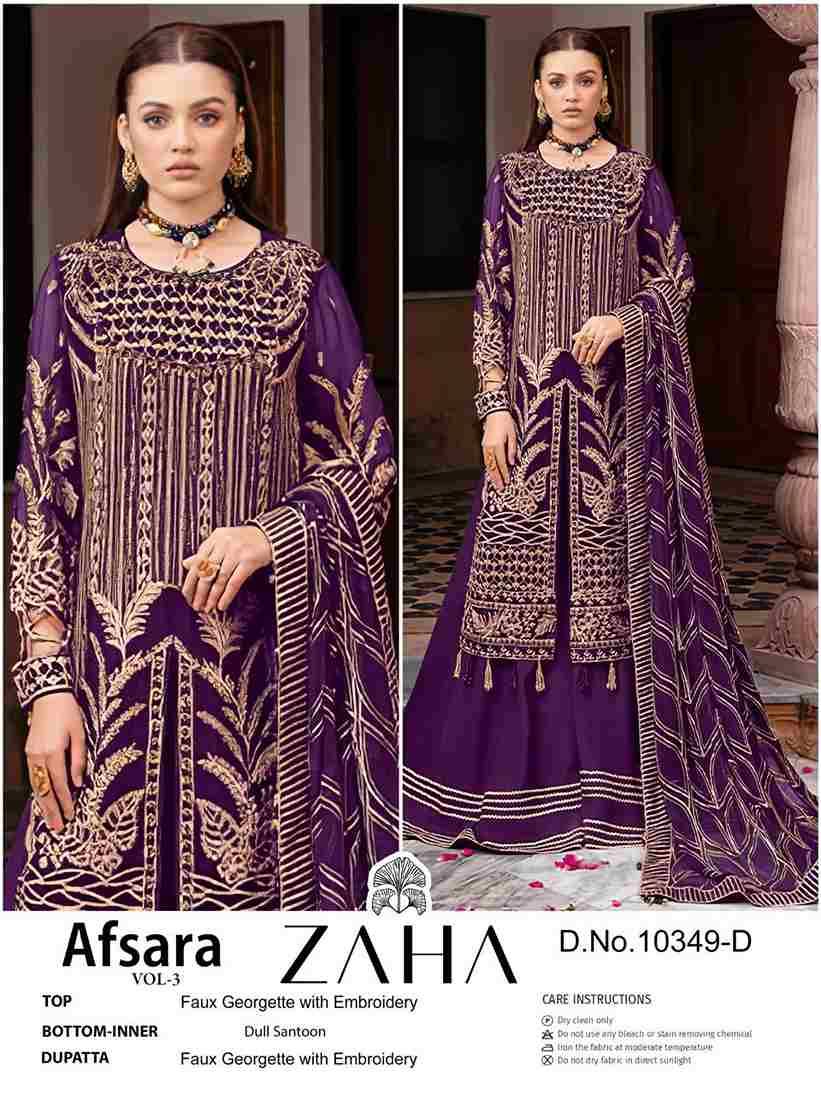 Afsara Vol-3 By Zaha 10349-A To 10349-D Series Beautiful Pakistani Suits Stylish Fancy Colorful Party Wear & Occasional Wear Faux Georgette With Embroidery Dresses At Wholesale Price