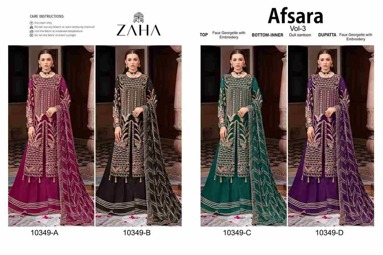 Afsara Vol-3 By Zaha 10349-A To 10349-D Series Beautiful Pakistani Suits Stylish Fancy Colorful Party Wear & Occasional Wear Faux Georgette With Embroidery Dresses At Wholesale Price