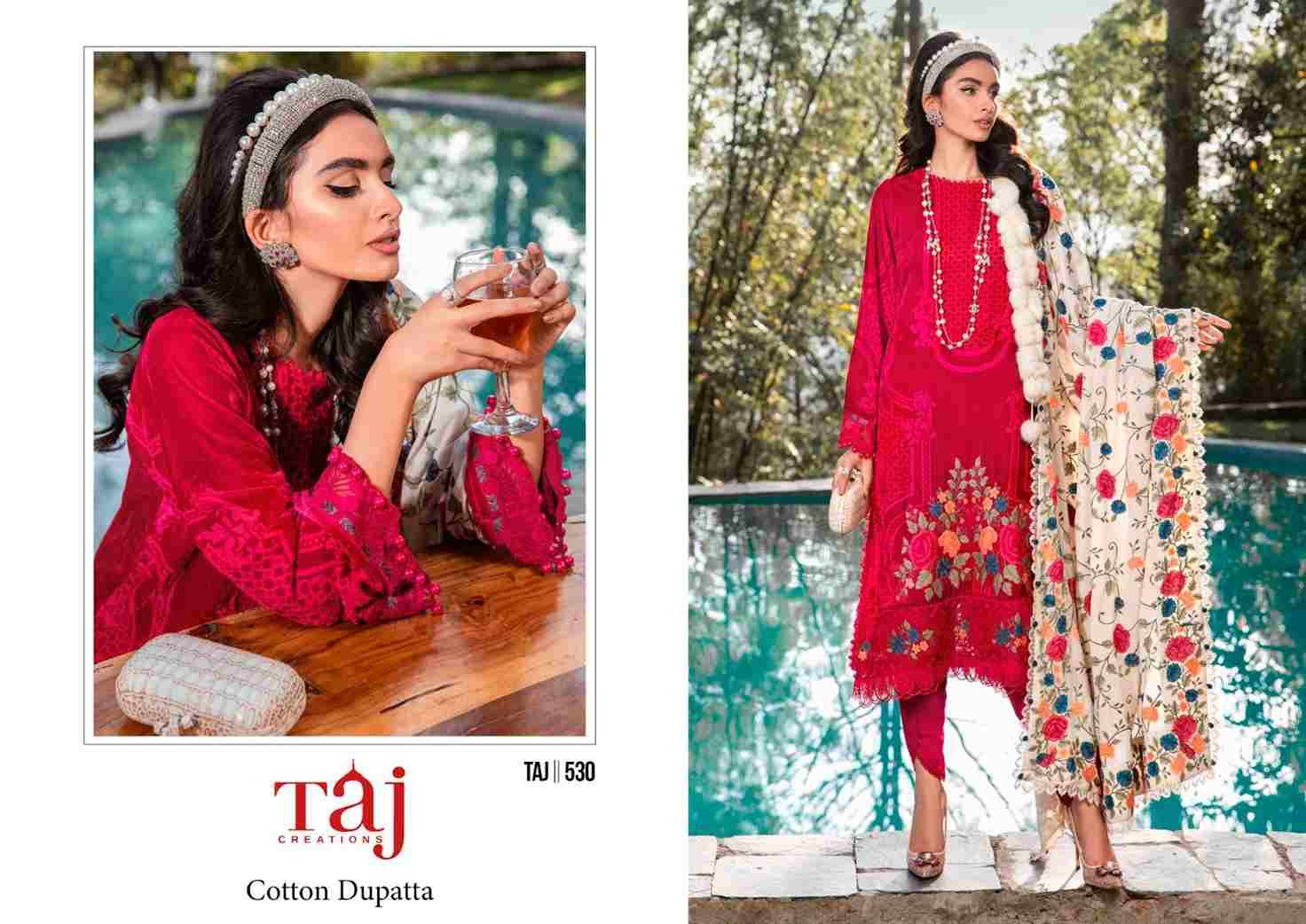 Taj Hit Design 530 By Taj Creation Beautiful Pakistani Suits Colorful Stylish Fancy Casual Wear & Ethnic Wear Pure Cotton Print With Embroidered Dresses At Wholesale Price