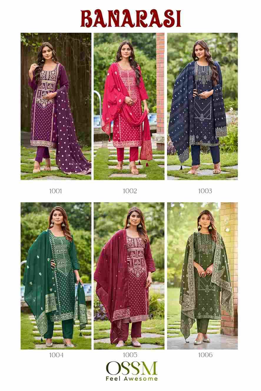 Banarasi By Ossm 1001 To 1006 Series Beautiful Stylish Festive Suits Fancy Colorful Casual Wear & Ethnic Wear & Ready To Wear Viscose Silk Jacquard Dresses At Wholesale Price