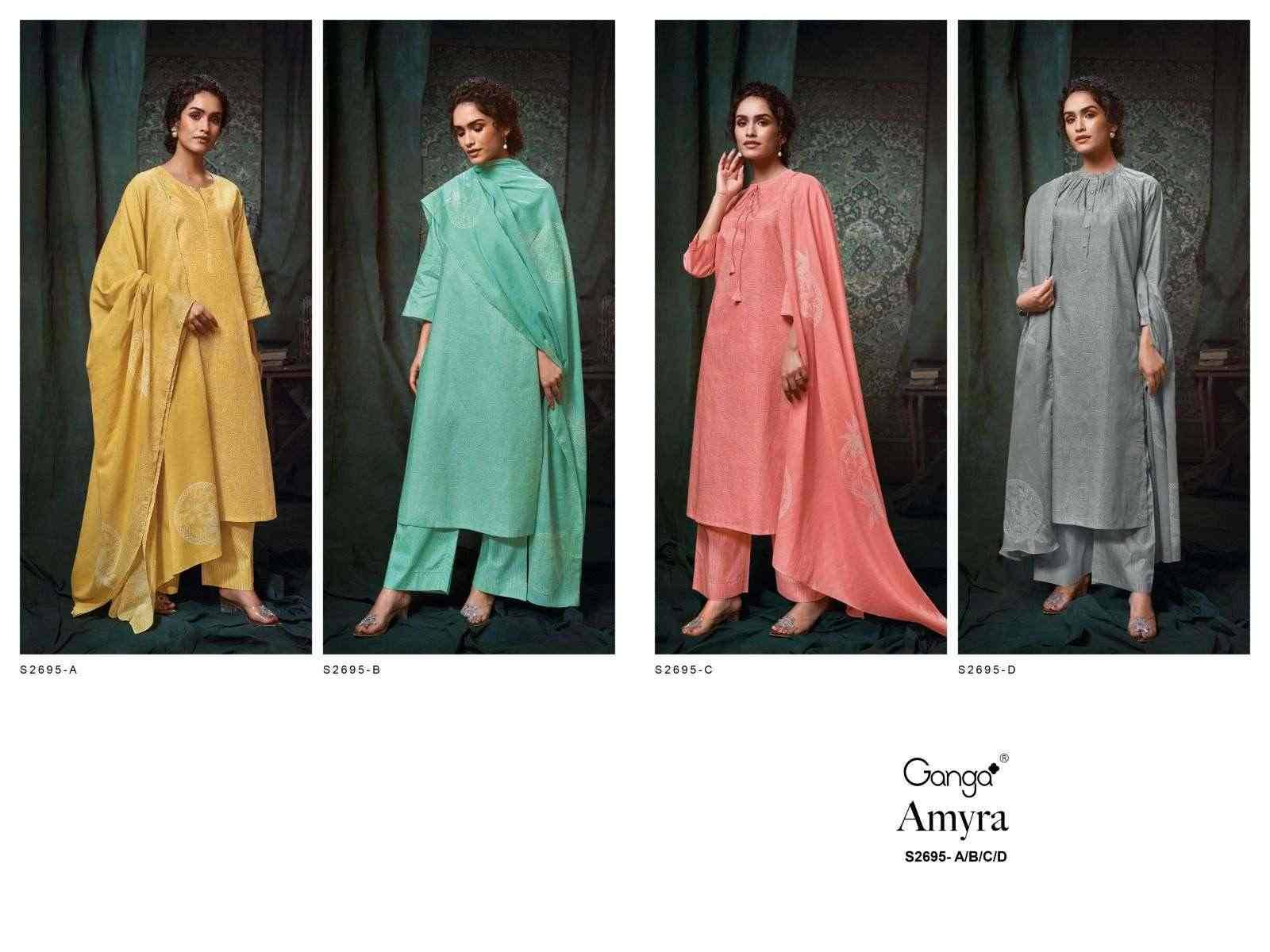 Amyra-2695 By Ganga Fashion 2695-A To 2695-D Series Beautiful Festive Suits Colorful Stylish Fancy Casual Wear & Ethnic Wear Premium Cotton Dresses At Wholesale Price