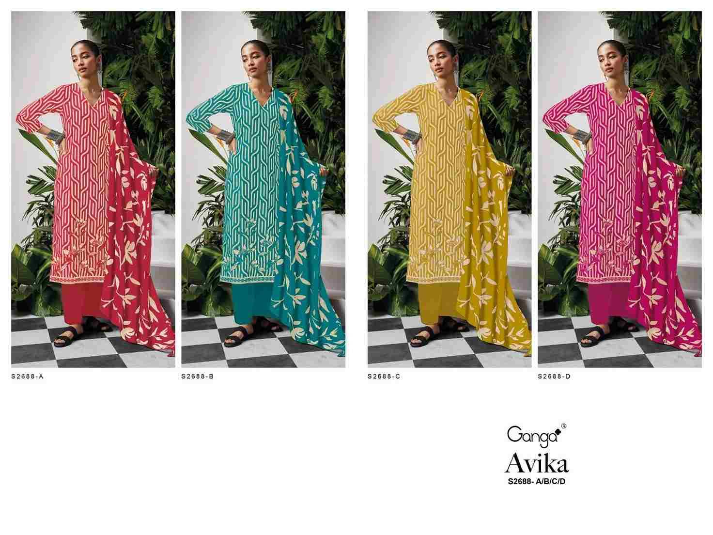 Avika-2688 By Ganga Fashion 2688-A To 2688-D Series Designer Festive Suits Beautiful Fancy Colorful Stylish Party Wear & Occasional Wear Pure Cotton Dresses At Wholesale Price