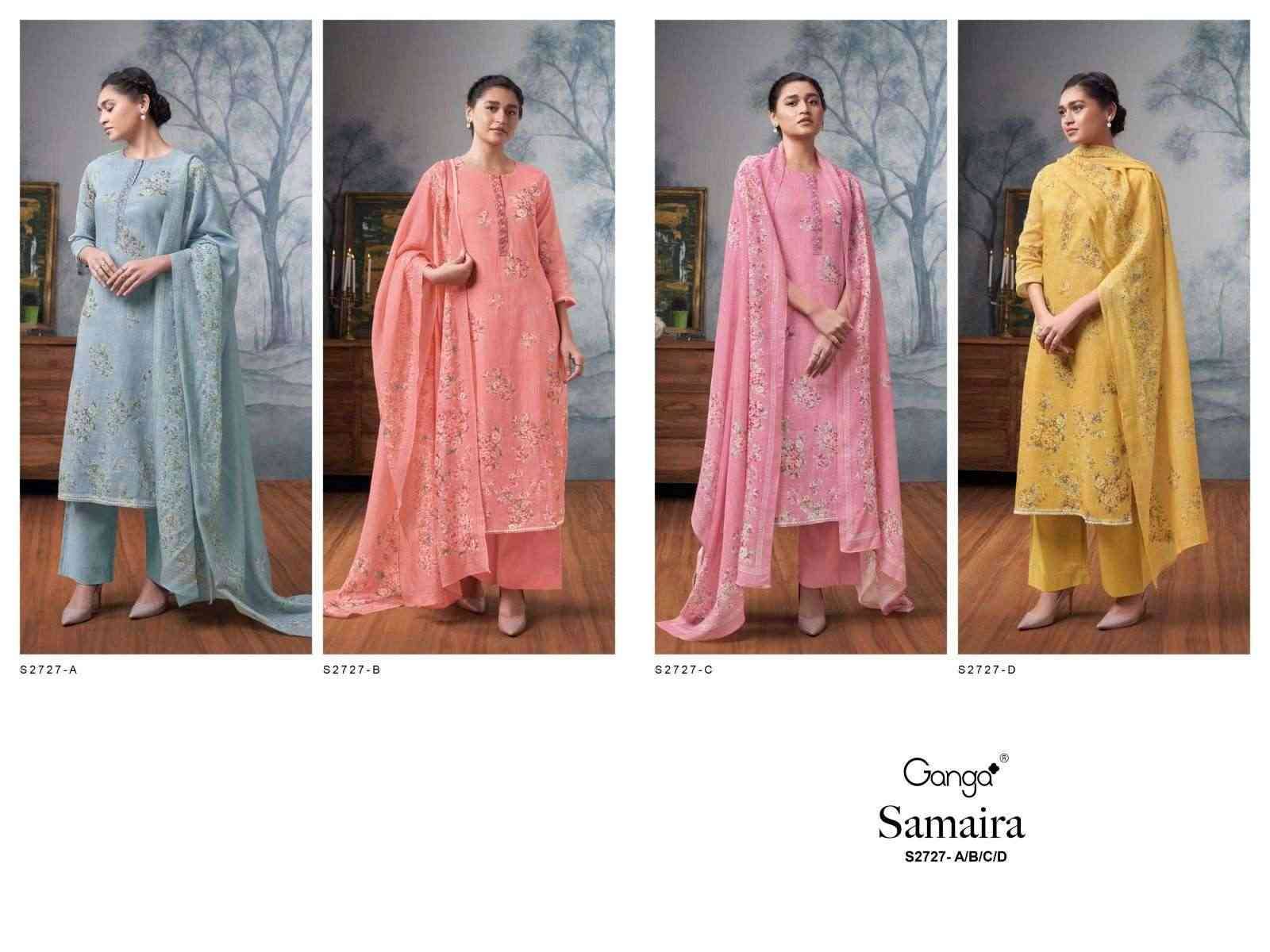 Samaira-2727 By Ganga Fashion 2727-A To 2727-D Series Beautiful Festive Suits Colorful Stylish Fancy Casual Wear & Ethnic Wear Premium Cotton Linen Dresses At Wholesale Price