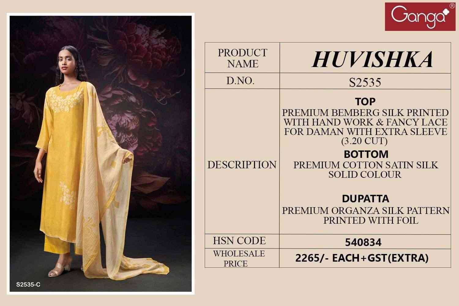 Huvishka-2535 By Ganga Fashion 2535-A To 2535-D Series Beautiful Festive Suits Colorful Stylish Fancy Casual Wear & Ethnic Wear Premium Bemberg Silk Dresses At Wholesale Price