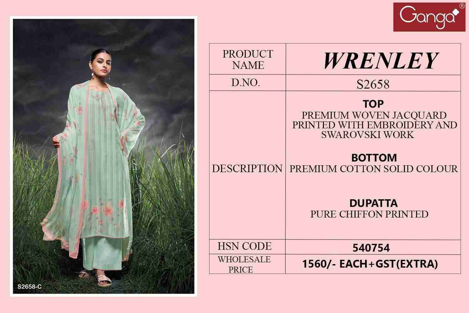 Wrenley-2658 By Ganga Fashion 2658-A To 2658-D Series Beautiful Festive Suits Colorful Stylish Fancy Casual Wear & Ethnic Wear Woven Jacquard Dresses At Wholesale Price