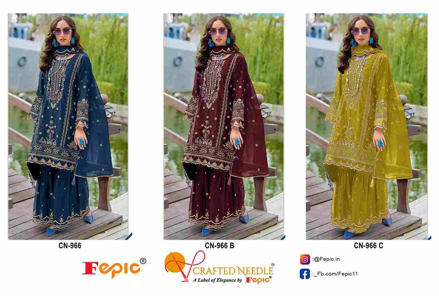 Fepic 966 Colours By Fepic 966-A To 966-C Series Beautiful Pakistani Suits Colorful Stylish Fancy Casual Wear & Ethnic Wear Pure Organza Embroidered Dresses At Wholesale Price