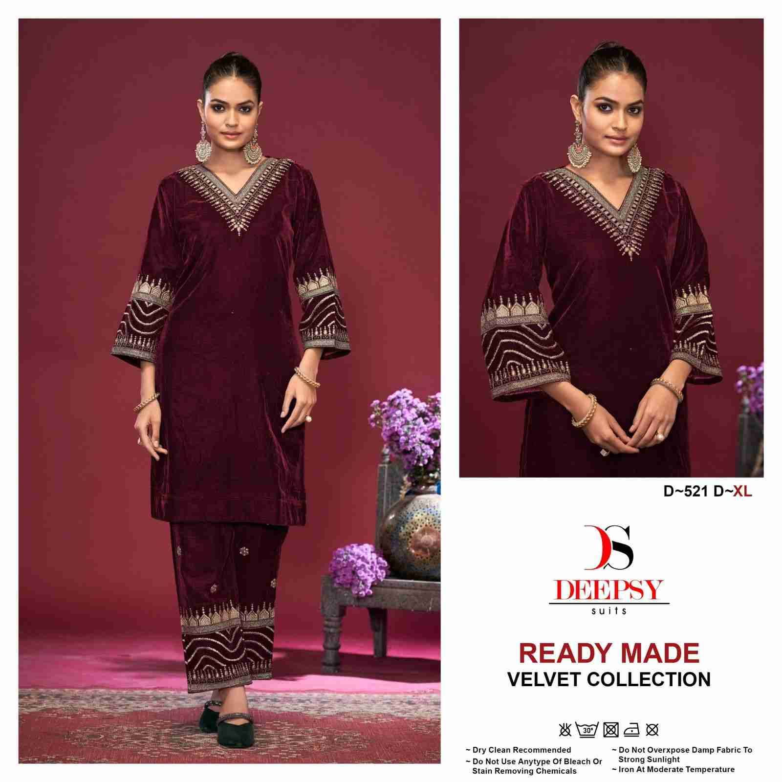 Deepsy Hit Design 521 Colours By Deepsy Suits 521-A To 521-D Series Designer Pakistani Suits Collection Beautiful Stylish Fancy Colorful Party Wear & Occasional Wear Velvet Kurtis With Bottom At Wholesale Price