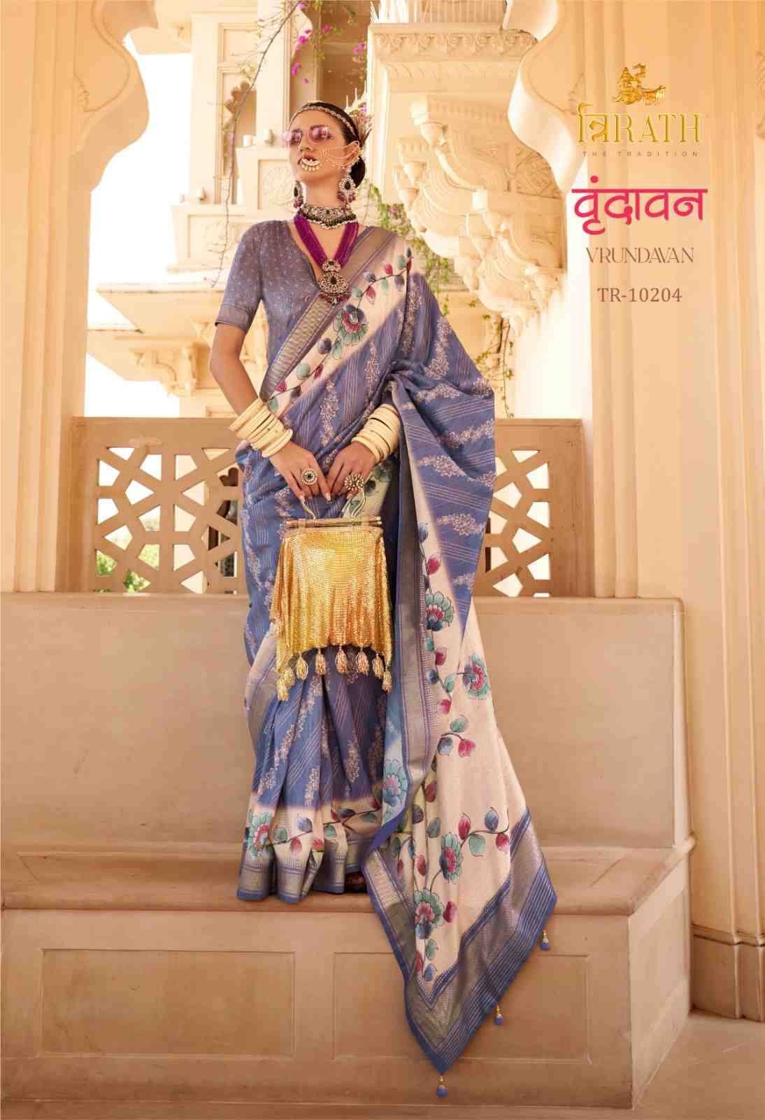 Vrundavan By Trirath 10204 To 10212 Series Indian Traditional Wear Collection Beautiful Stylish Fancy Colorful Party Wear & Occasional Wear Silk Sarees At Wholesale Price