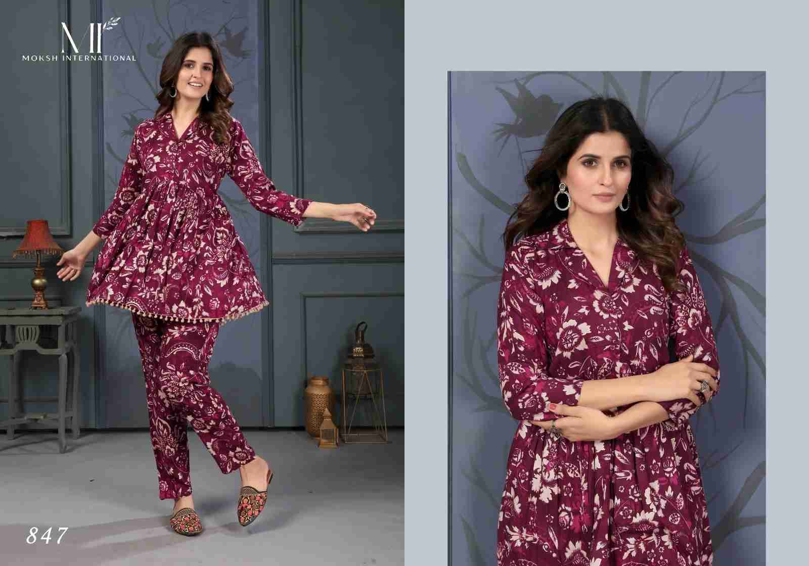 Co-Ord Set Lotus Vol-1 By Moksh International 846 To 850 Designer Stylish Fancy Colorful Beautiful Party Wear & Ethnic Wear Collection Rayon Print Co-Ord At Wholesale Price