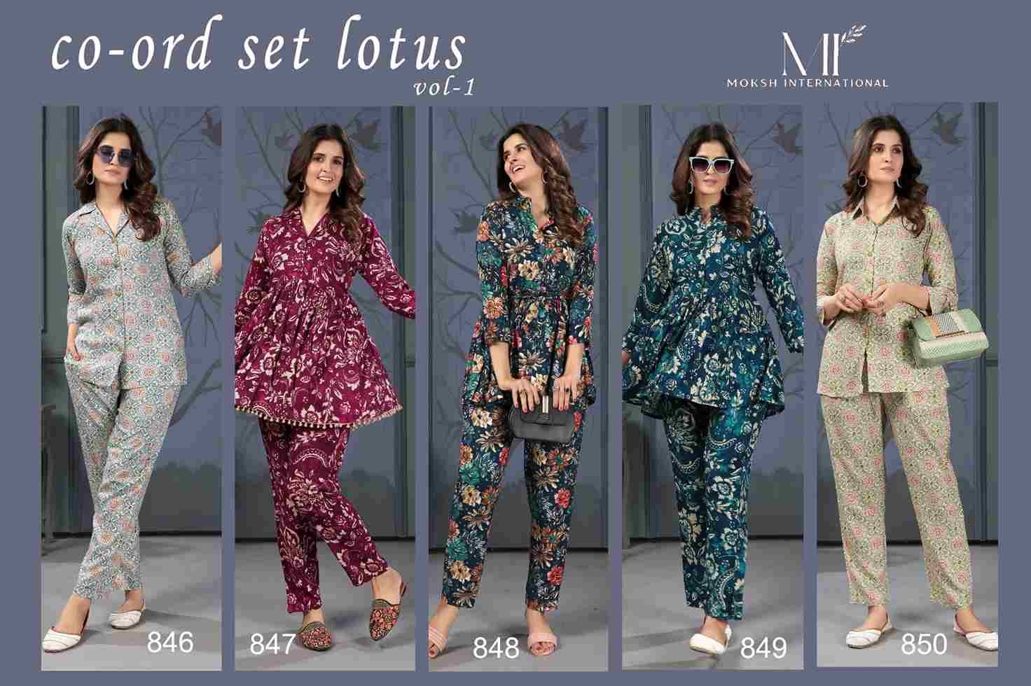 Co-Ord Set Lotus Vol-1 By Moksh International 846 To 850 Designer Stylish Fancy Colorful Beautiful Party Wear & Ethnic Wear Collection Rayon Print Co-Ord At Wholesale Price