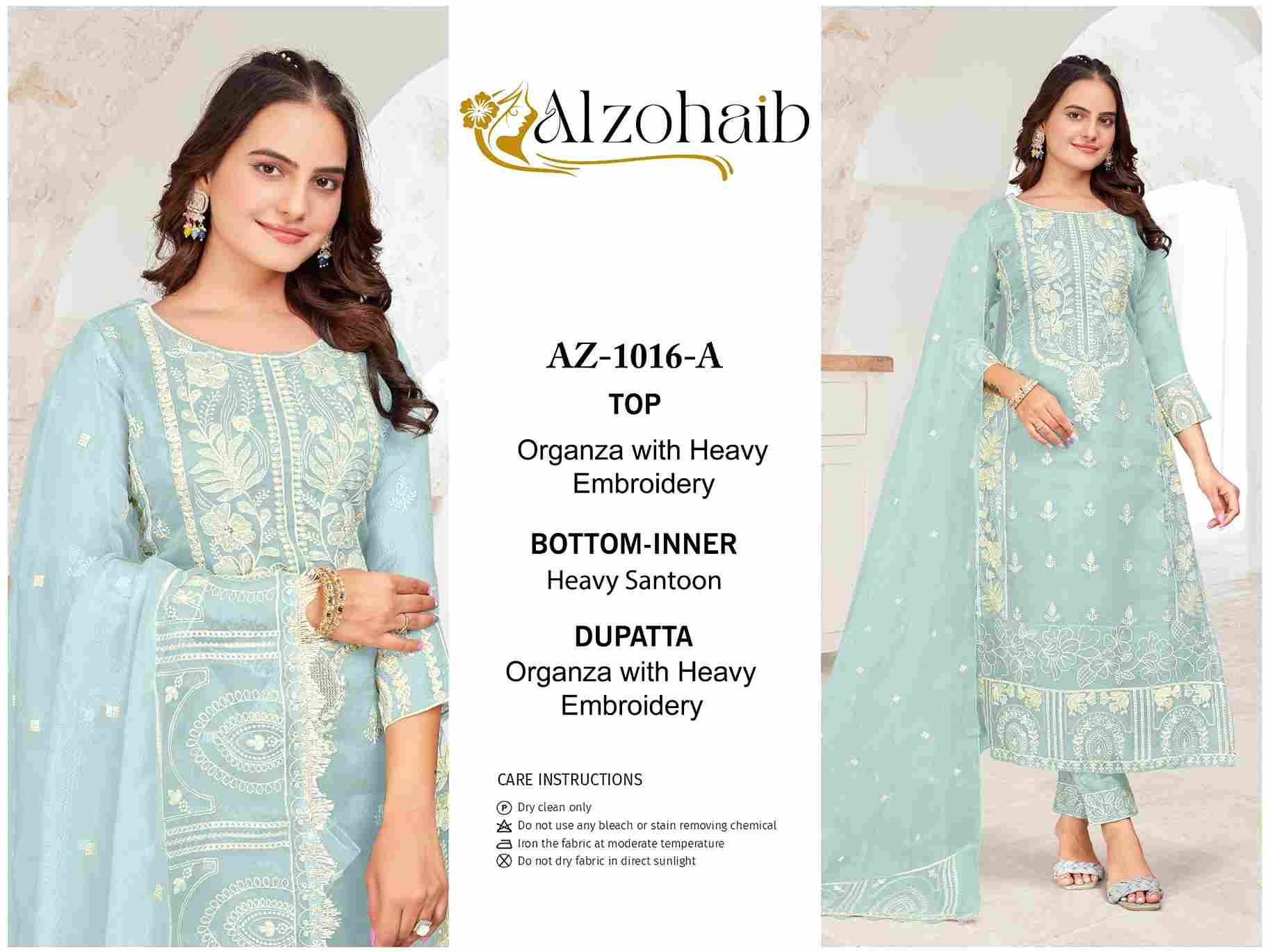 Alzohaib-1016 Colours By Alzohaib 1016-A To 1016-D Series Wholesale Designer Pakistani Suits Collection Beautiful Stylish Fancy Colorful Party Wear & Occasional Wear Organza Dresses At Wholesale Price