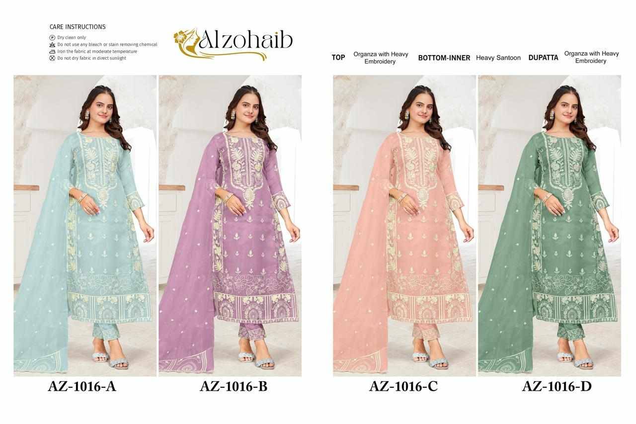 Alzohaib-1016 Colours By Alzohaib 1016-A To 1016-D Series Wholesale Designer Pakistani Suits Collection Beautiful Stylish Fancy Colorful Party Wear & Occasional Wear Organza Dresses At Wholesale Price