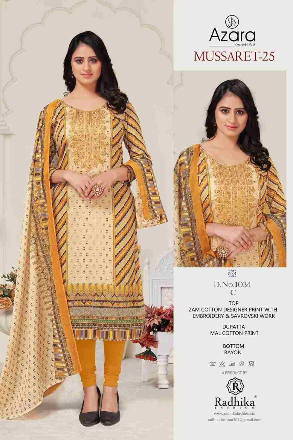 Mussaret Vol-25 By Radhika Fashion 1034-A To 1034-D Designer Festive Suits Collection Beautiful Stylish Fancy Colorful Party Wear & Occasional Wear Jam Cotton With Embroidered Dresses At Wholesale Price