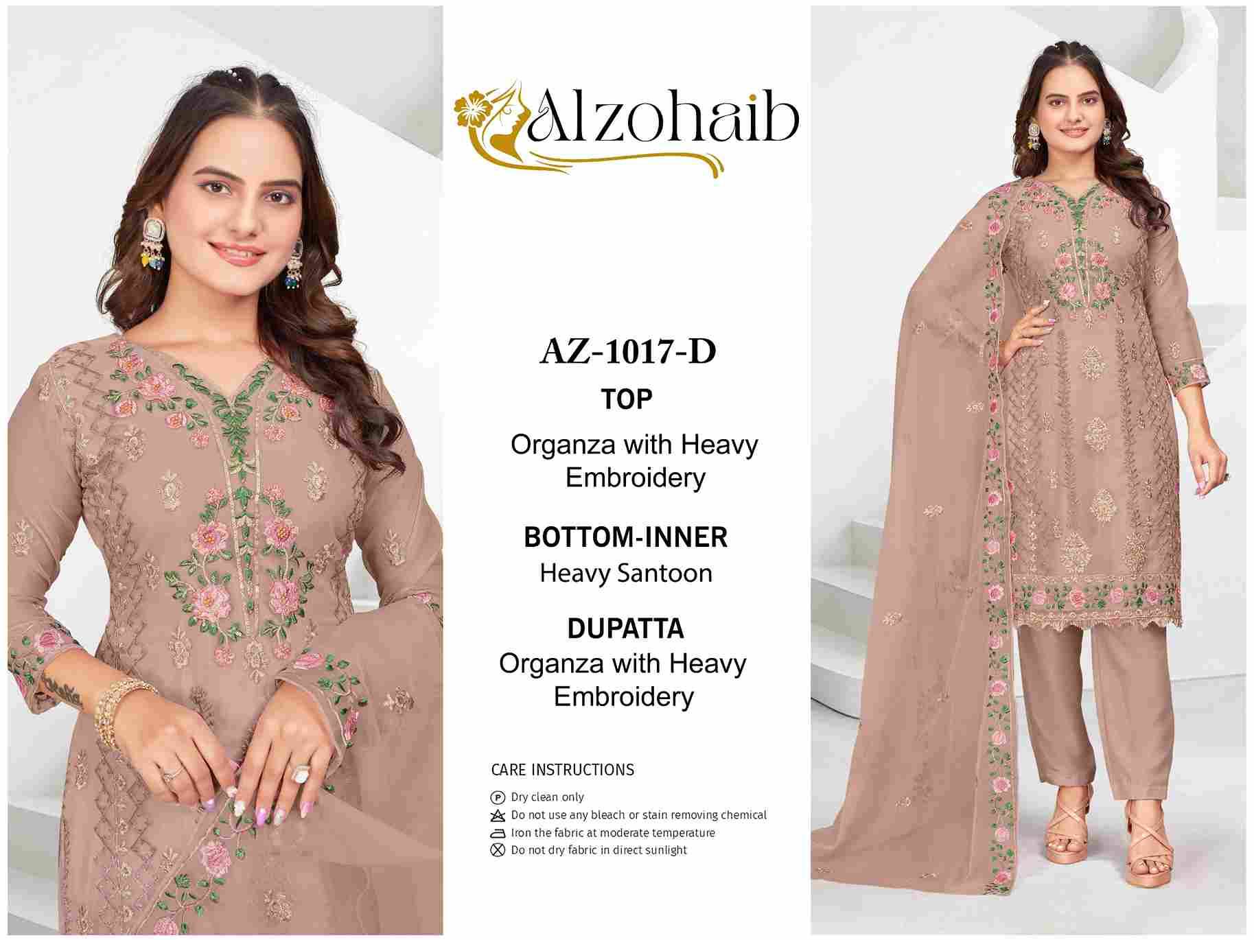 Alzohaib-1017 Colours By Alzohaib 1017-A To 1017-D Series Wholesale Designer Pakistani Suits Collection Beautiful Stylish Fancy Colorful Party Wear & Occasional Wear Organza Dresses At Wholesale Price