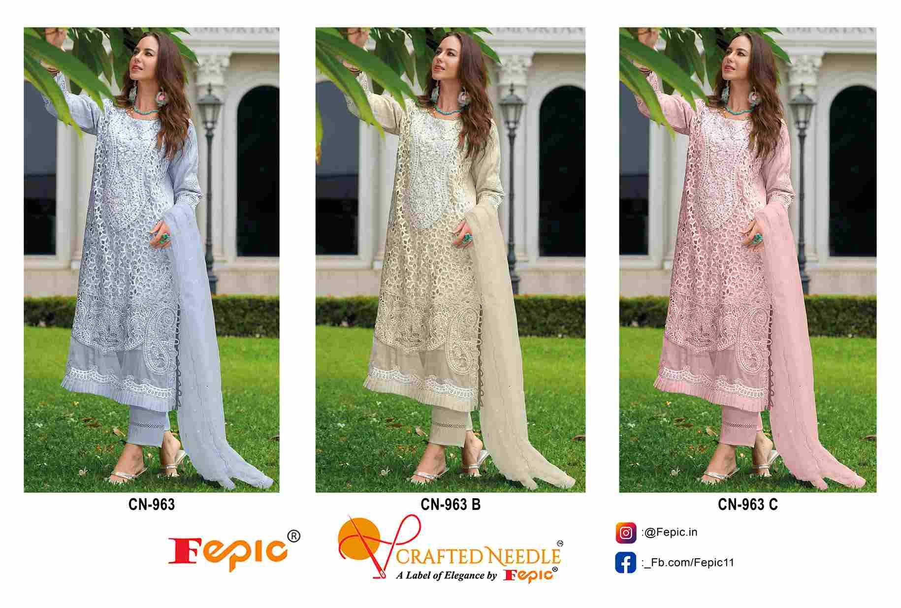 Fepic 963 Colours By Fepic 963-A To 963-C Series Beautiful Pakistani Suits Colorful Stylish Fancy Casual Wear & Ethnic Wear Pure Organza Embroidered Dresses At Wholesale Price