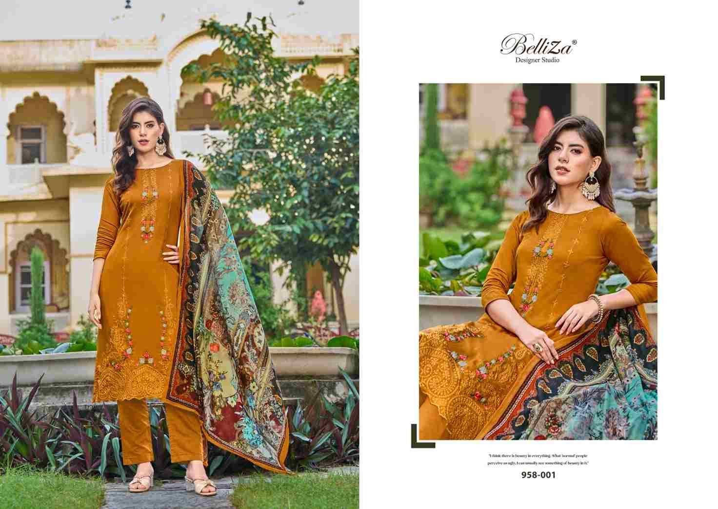 Zarqash By Belliza 958-001 To 958-008 Series Beautiful Festive Suits Stylish Fancy Colorful Casual Wear & Ethnic Wear Pure Jam Cotton Print Dresses At Wholesale Price