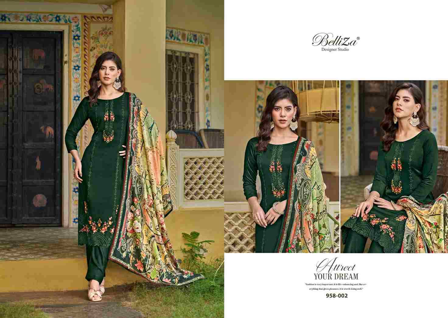 Zarqash By Belliza 958-001 To 958-008 Series Beautiful Festive Suits Stylish Fancy Colorful Casual Wear & Ethnic Wear Pure Jam Cotton Print Dresses At Wholesale Price