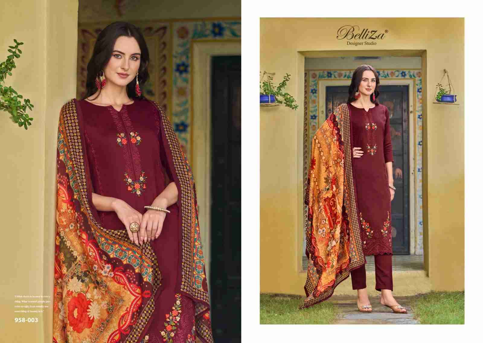 Zarqash By Belliza 958-001 To 958-008 Series Beautiful Festive Suits Stylish Fancy Colorful Casual Wear & Ethnic Wear Pure Jam Cotton Print Dresses At Wholesale Price