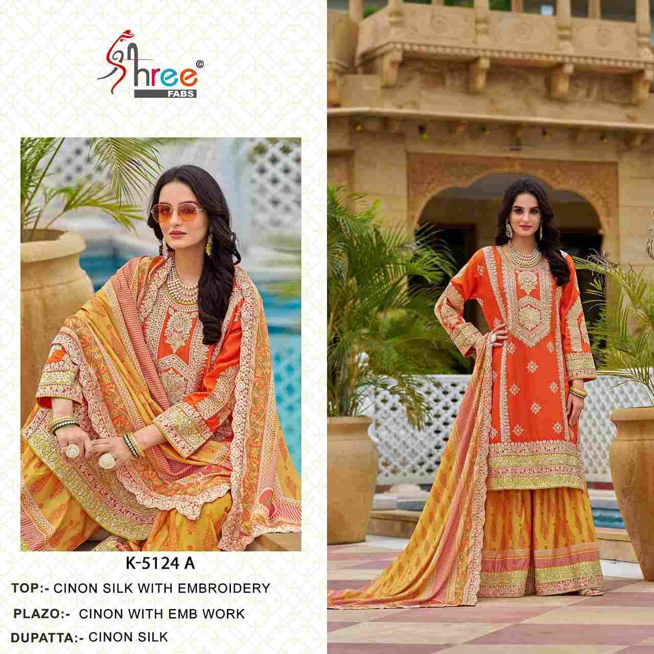 Shree Fabs Hit Design K-5124 Colours By Shree Fabs K-5124-A To K-5124-B Series Beautiful Pakistani Suits Stylish Fancy Colorful Party Wear & Occasional Wear Chinnon Silk Embroidered Dresses At Wholesale Price