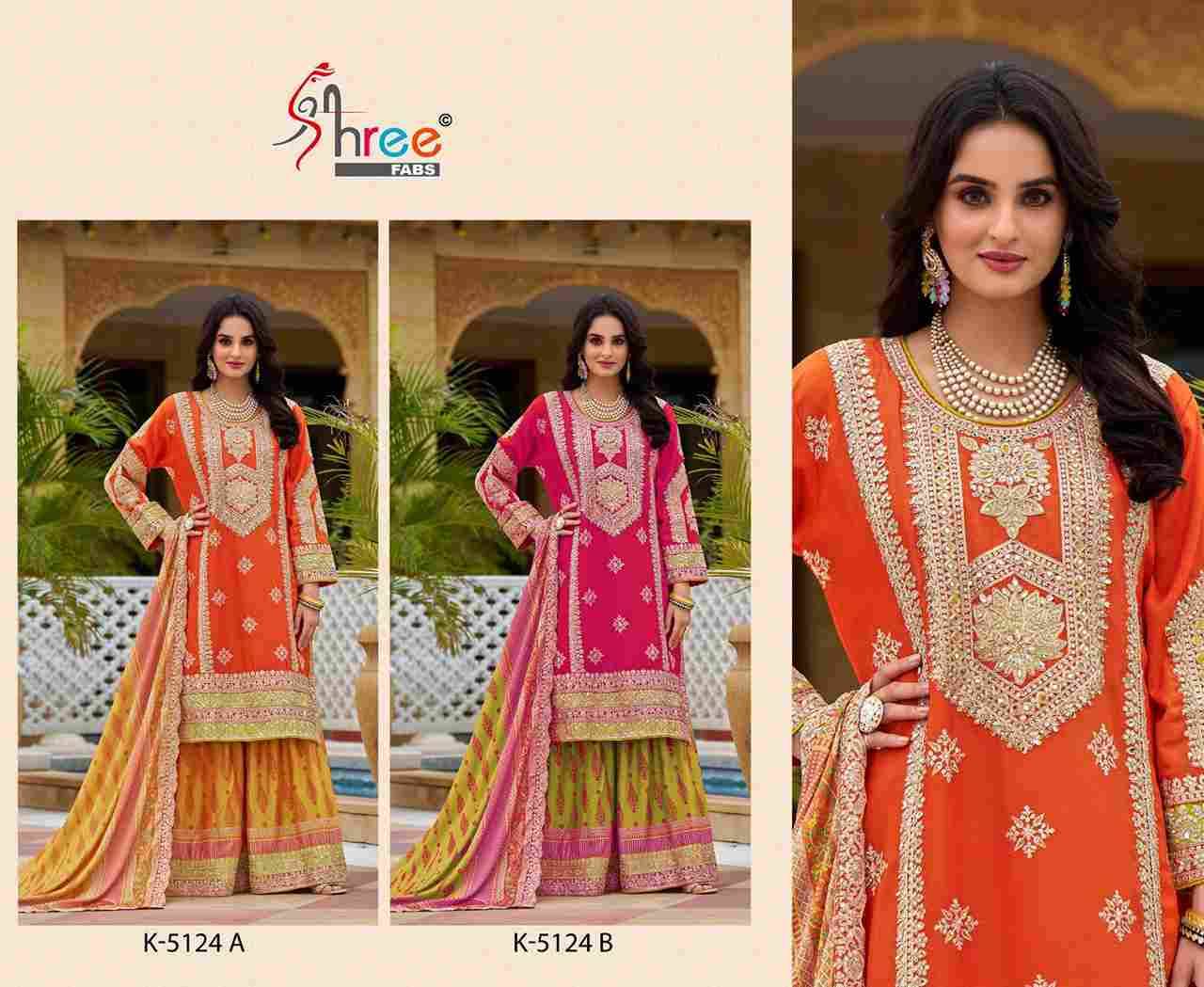 Shree Fabs Hit Design K-5124 Colours By Shree Fabs K-5124-A To K-5124-B Series Beautiful Pakistani Suits Stylish Fancy Colorful Party Wear & Occasional Wear Chinnon Silk Embroidered Dresses At Wholesale Price