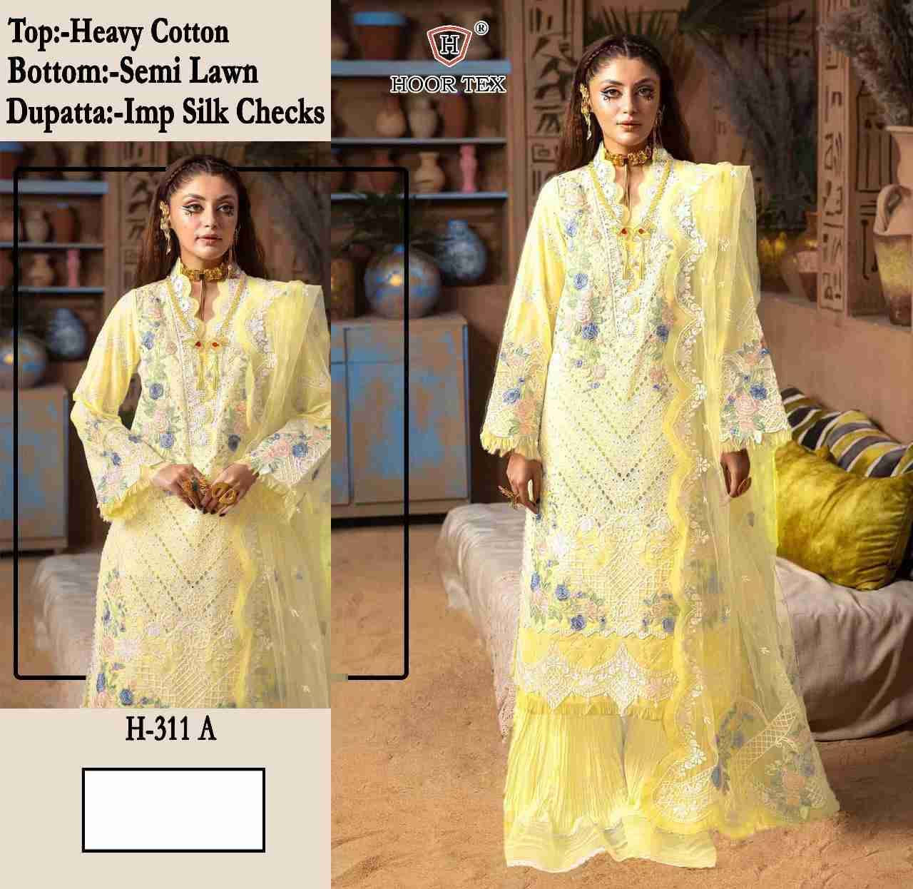 Hoor Tex Hit Design H-311 Colours By Hoor Tex H-311-A To H-311-B Series Designer Festive Pakistani Suits Collection Beautiful Stylish Fancy Colorful Party Wear & Occasional Wear Cotton Embroidered Dresses At Wholesale Price