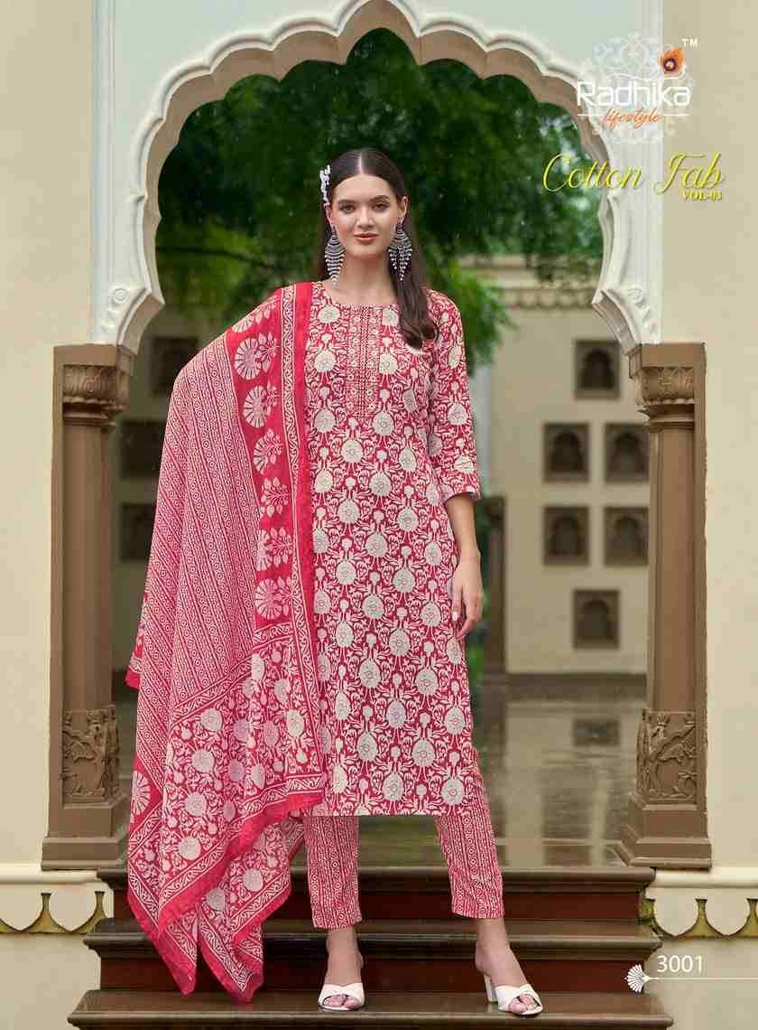 Cotton Fab Vol-3 By Radhika Lifestyle 3001 To 3007 Series Beautiful Stylish Fancy Colorful Casual Wear & Ethnic Wear Collection Pure Cotton Dresses At Wholesale Price