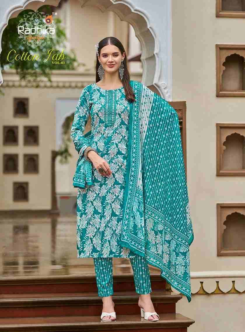 Cotton Fab Vol-3 By Radhika Lifestyle 3001 To 3007 Series Beautiful Stylish Fancy Colorful Casual Wear & Ethnic Wear Collection Pure Cotton Dresses At Wholesale Price