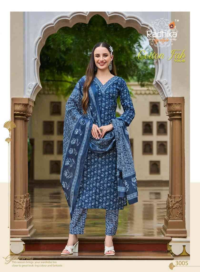 Cotton Fab Vol-3 By Radhika Lifestyle 3001 To 3007 Series Beautiful Stylish Fancy Colorful Casual Wear & Ethnic Wear Collection Pure Cotton Dresses At Wholesale Price