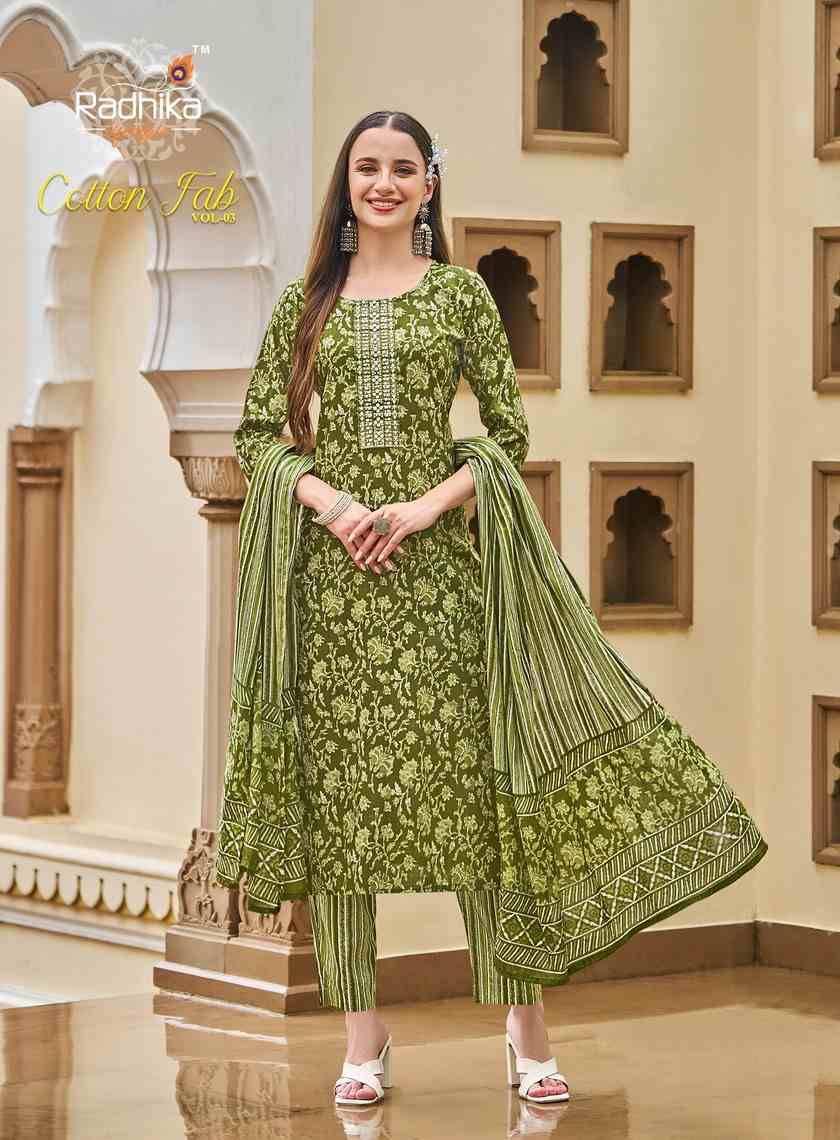 Cotton Fab Vol-3 By Radhika Lifestyle 3001 To 3007 Series Beautiful Stylish Fancy Colorful Casual Wear & Ethnic Wear Collection Pure Cotton Dresses At Wholesale Price