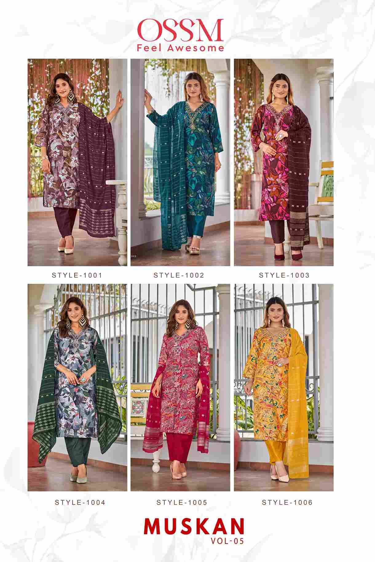 Muskan Vol-5 By Ossm 1001 To 1006 Series Beautiful Festive Suits Colorful Stylish Fancy Casual Wear & Ethnic Wear Modal Chanderi Print Dresses At Wholesale Price