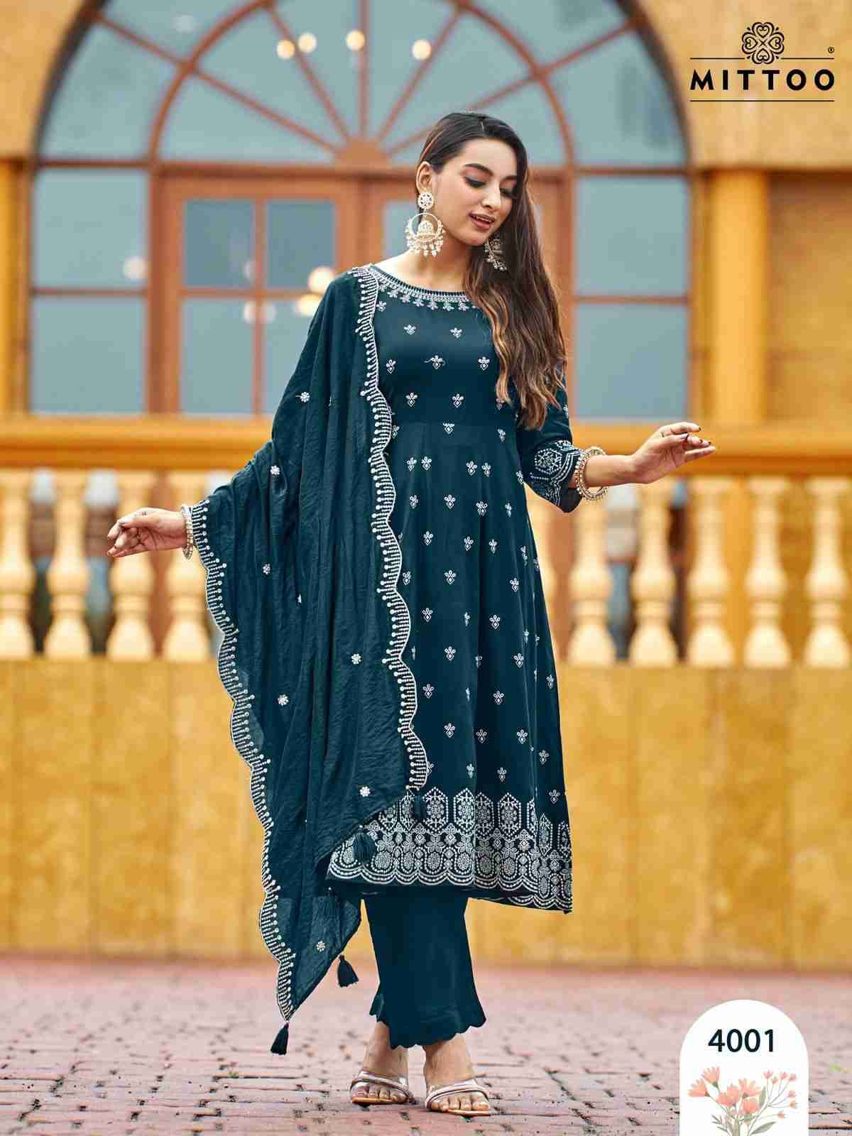 Tyohar By Mittoo 4001 To 4004 Series Beautiful Festive Suits Colorful Stylish Fancy Casual Wear & Ethnic Wear Rayon Print Dresses At Wholesale Price