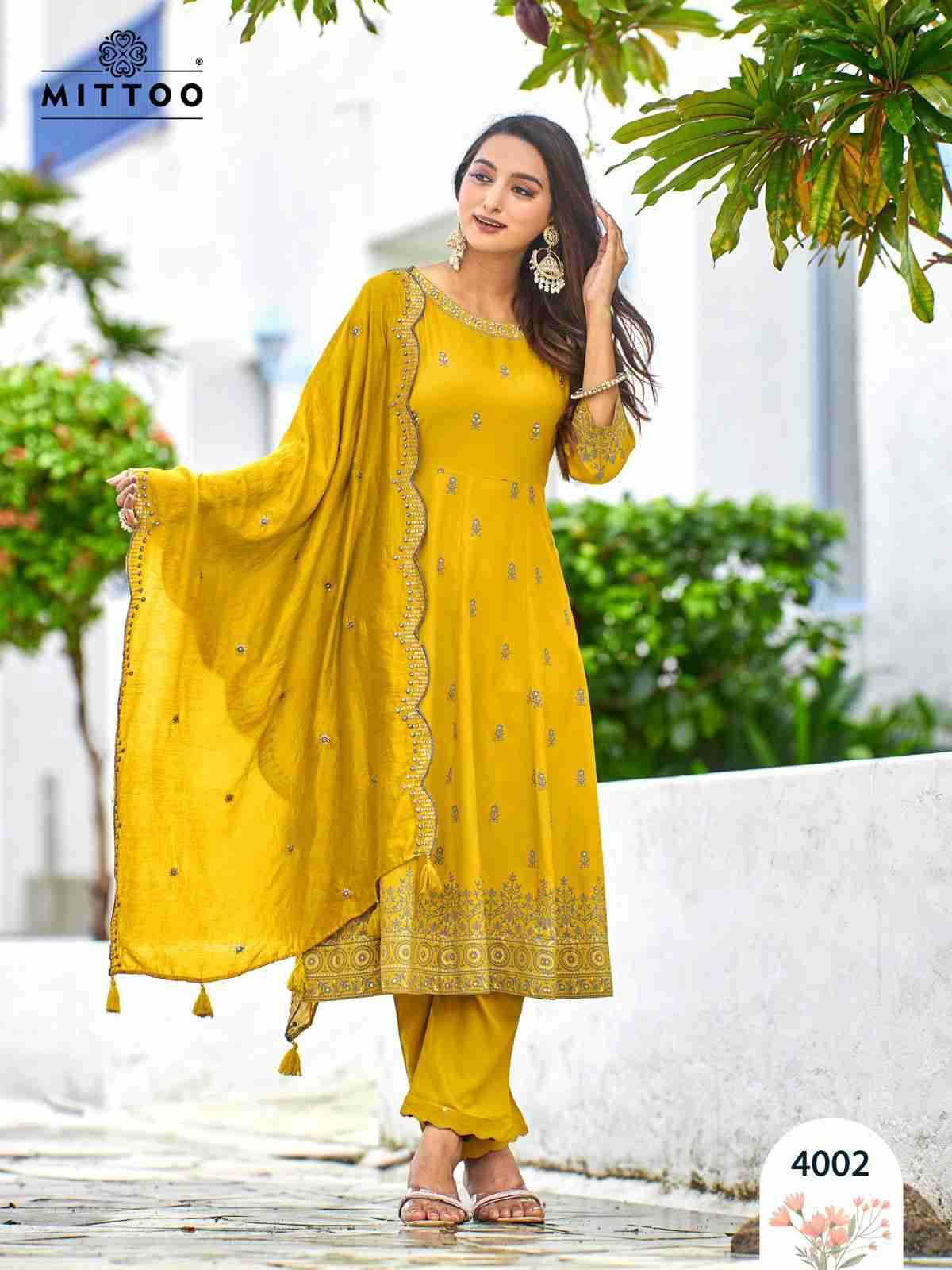 Tyohar By Mittoo 4001 To 4004 Series Beautiful Festive Suits Colorful Stylish Fancy Casual Wear & Ethnic Wear Rayon Print Dresses At Wholesale Price