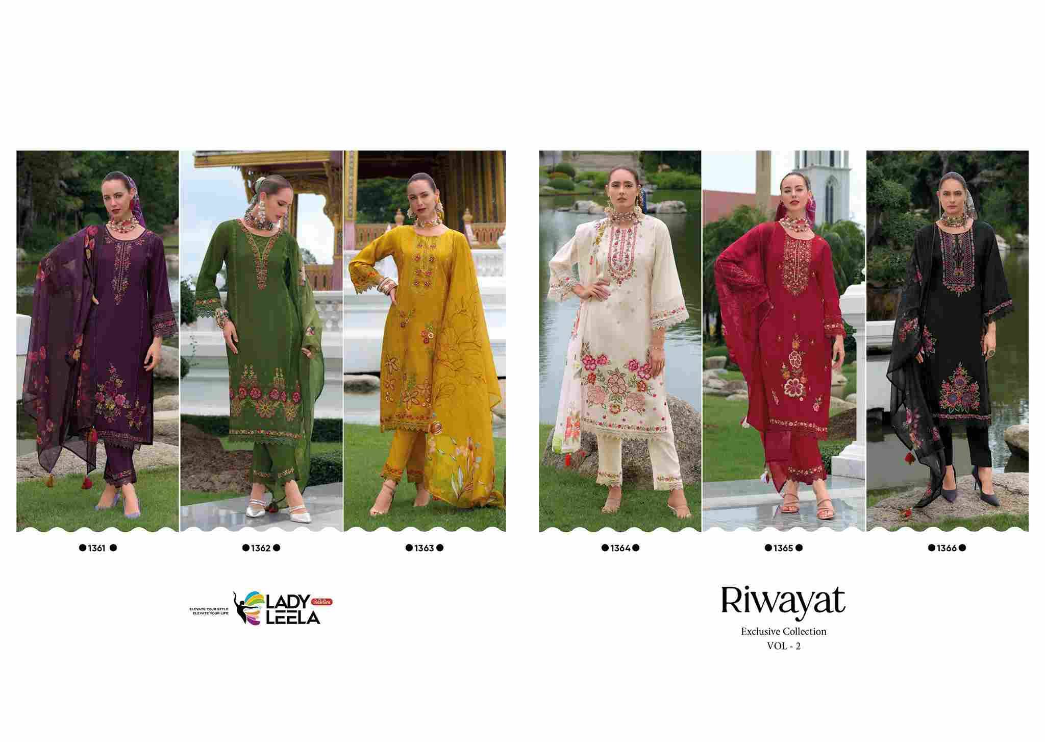 Riwayat Vol-2 By Lady Leela 1361 To 1366 Series Designer Festive Suits Beautiful Fancy Stylish Colorful Party Wear & Occasional Wear Viscose Silk Print Dresses At Wholesale Price