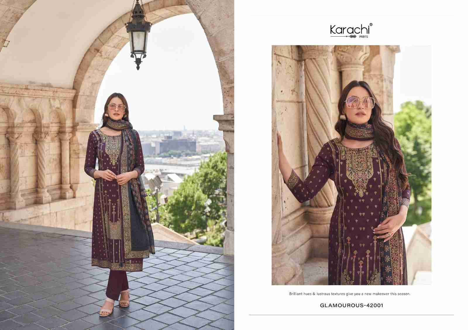 Glamourous By Karachi Prints 42001 To 42004 Series Beautiful Festive Suits Colorful Stylish Fancy Casual Wear & Ethnic Wear Pure Jam Satin Print With Work Dresses At Wholesale Price