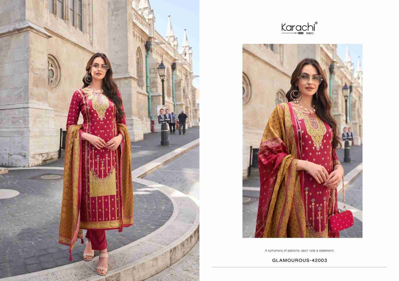 Glamourous By Karachi Prints 42001 To 42004 Series Beautiful Festive Suits Colorful Stylish Fancy Casual Wear & Ethnic Wear Pure Jam Satin Print With Work Dresses At Wholesale Price