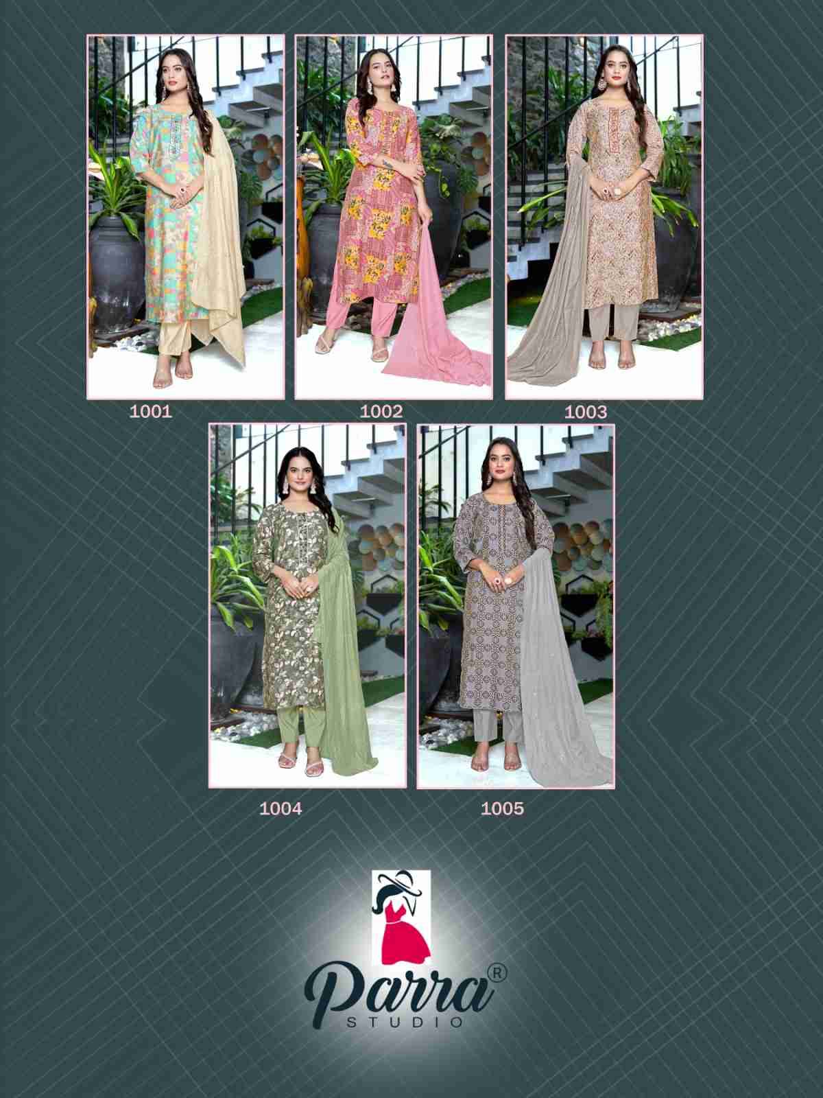 Saloni By Parra Studio 1001 To 1005 Series Beautiful Festive Suits Colorful Stylish Fancy Casual Wear & Ethnic Wear Chanderi Print Dresses At Wholesale Price