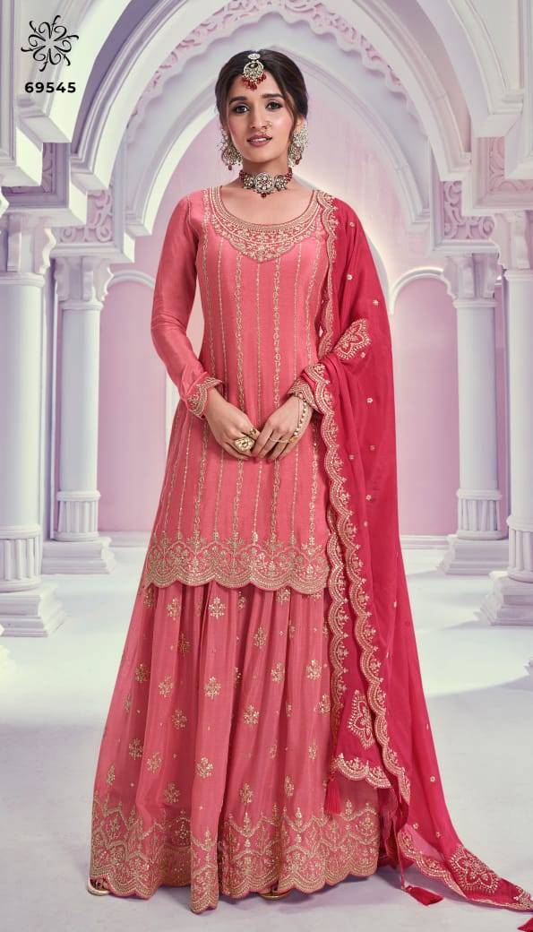 Rangrasiya By Vinay Fashion 69541 To 69546 Series Beautiful Sharara Suits Colorful Stylish Fancy Casual Wear & Ethnic Wear Pure Chinnon Dresses At Wholesale Price