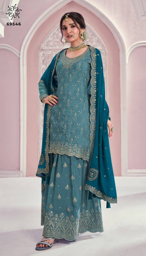 Rangrasiya By Vinay Fashion 69541 To 69546 Series Beautiful Sharara Suits Colorful Stylish Fancy Casual Wear & Ethnic Wear Pure Chinnon Dresses At Wholesale Price