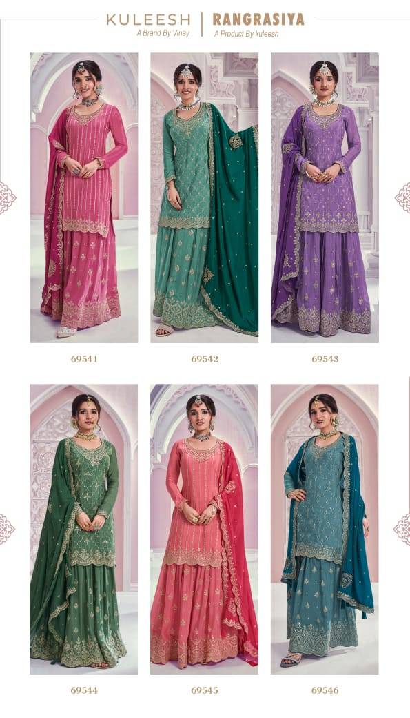 Rangrasiya By Vinay Fashion 69541 To 69546 Series Beautiful Sharara Suits Colorful Stylish Fancy Casual Wear & Ethnic Wear Pure Chinnon Dresses At Wholesale Price