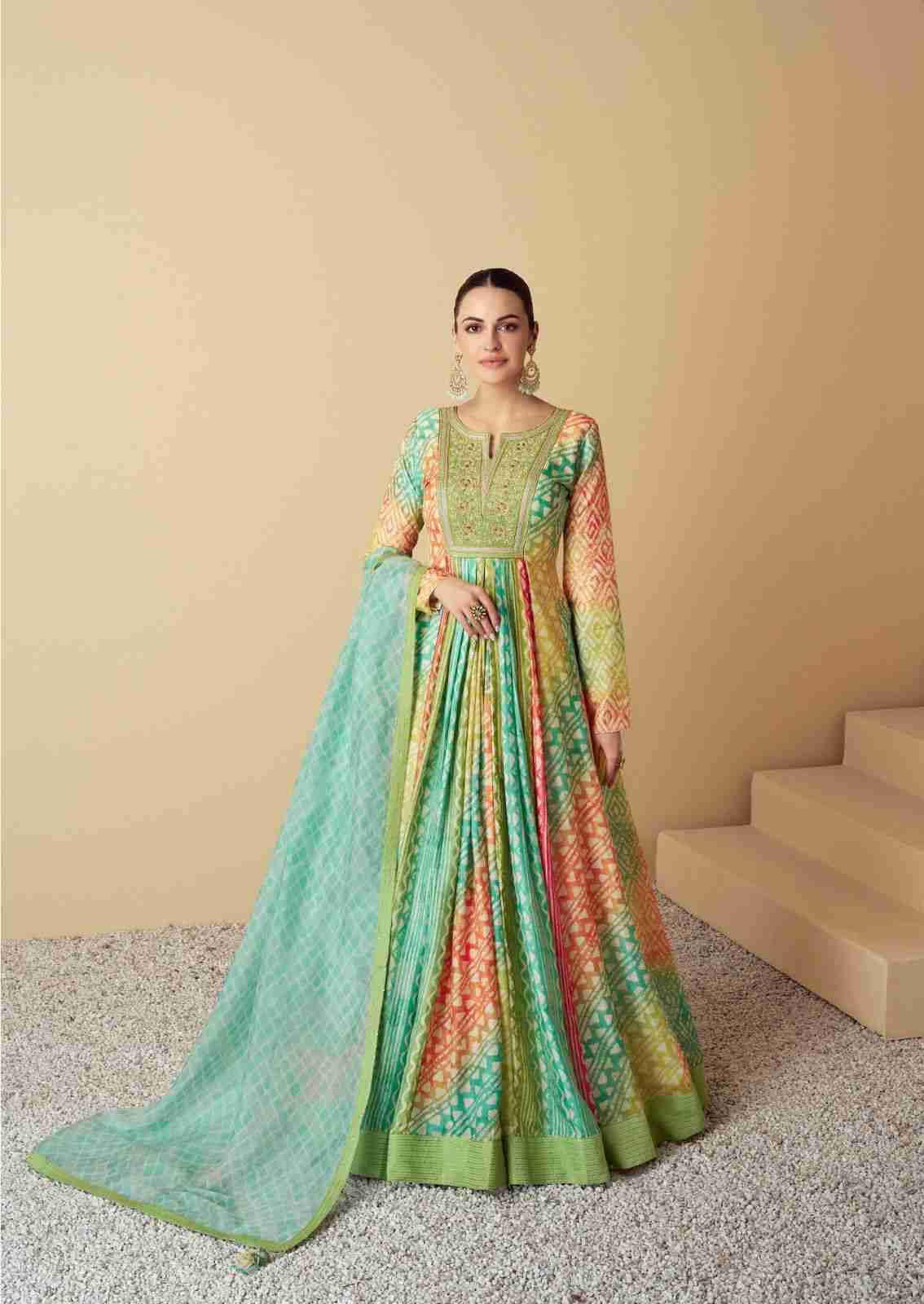 Vaari By Gulkayra Designer 7486 To 7487 Series Beautiful Stylish Fancy Colorful Casual Wear & Ethnic Wear Muslin Gowns With Dupatta At Wholesale Price